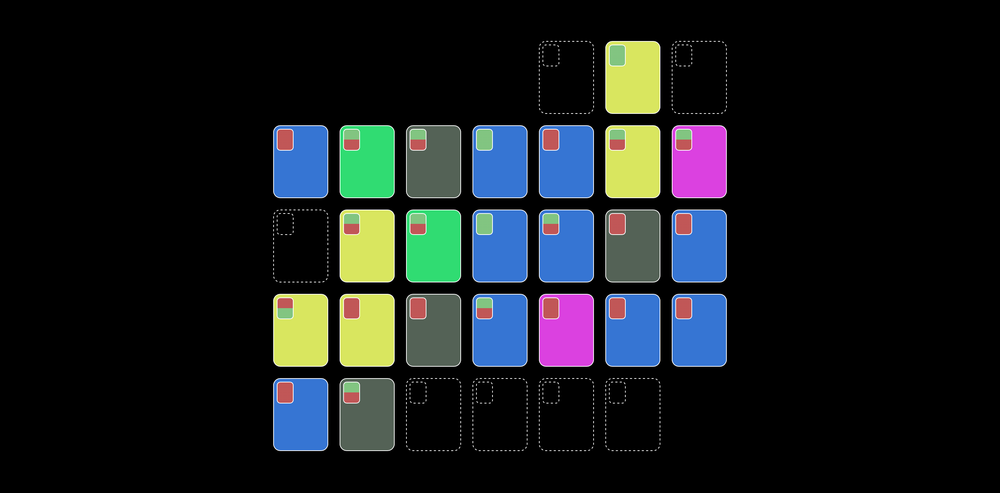 A colored grid of rectangles laid out as a calendar.